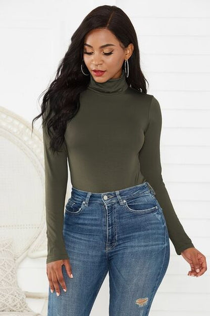 Turtleneck Long Sleeve Bodysuit - Bodysuit - FITGGINS