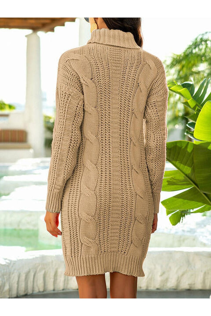 Turtleneck Ribbed Sweater Dress - Sweater Dresses - FITGGINS
