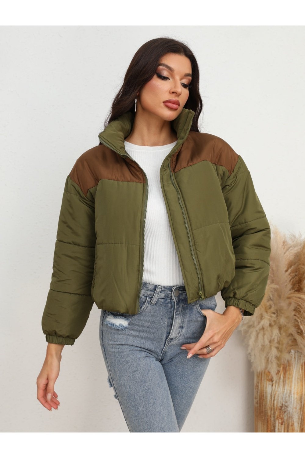 Two-Tone Zip-Up Puffer Jacket - Jackets - FITGGINS