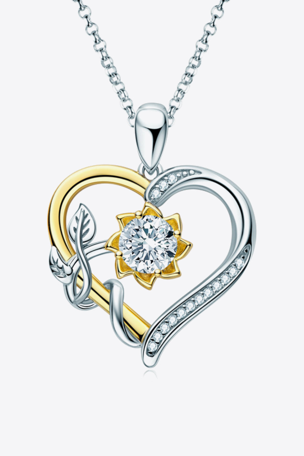 Two-Tone 1 Carat Moissanite Heart Pendant Necklace - Necklaces - FITGGINS