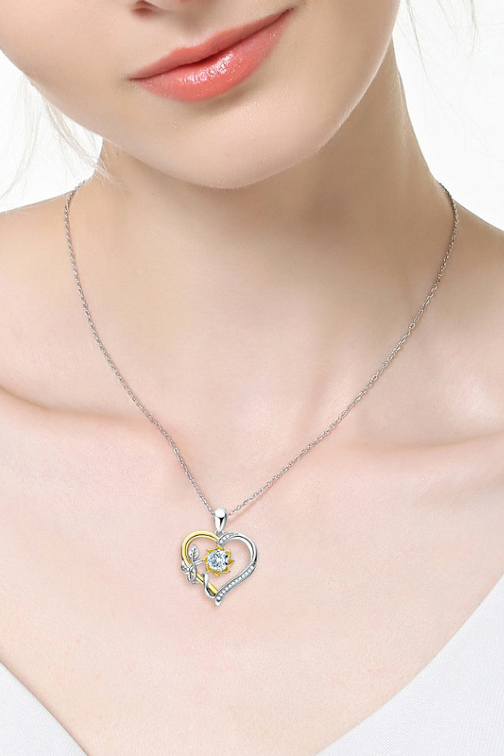 Two-Tone 1 Carat Moissanite Heart Pendant Necklace - Necklaces - FITGGINS