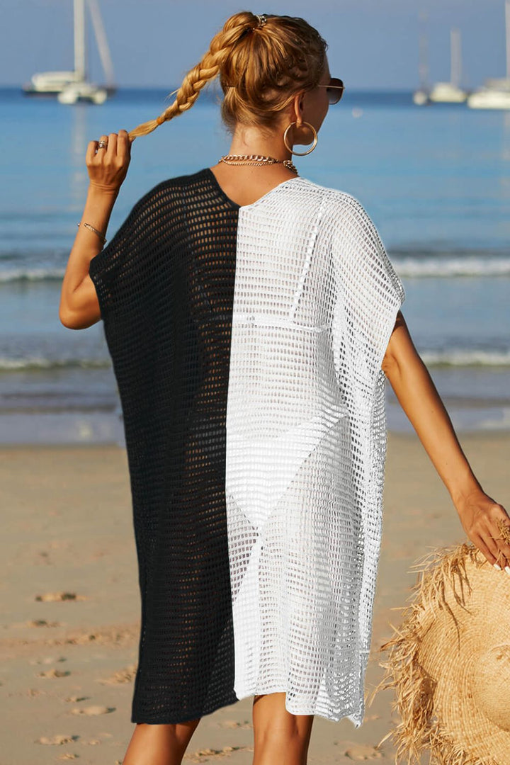 Two-Tone Side Slit Open Front Cover Up - Cover-Ups - FITGGINS