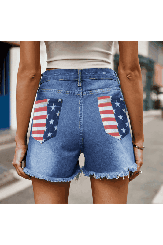 US Flag Distressed Denim Shorts - Denim Shorts - FITGGINS