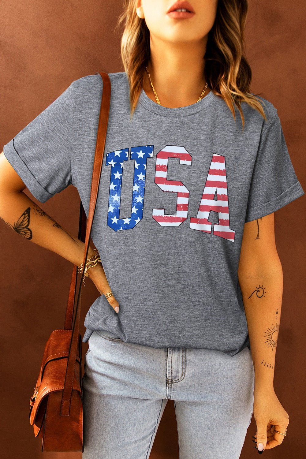 USA Graphic Round Neck Tee - T-Shirts - FITGGINS