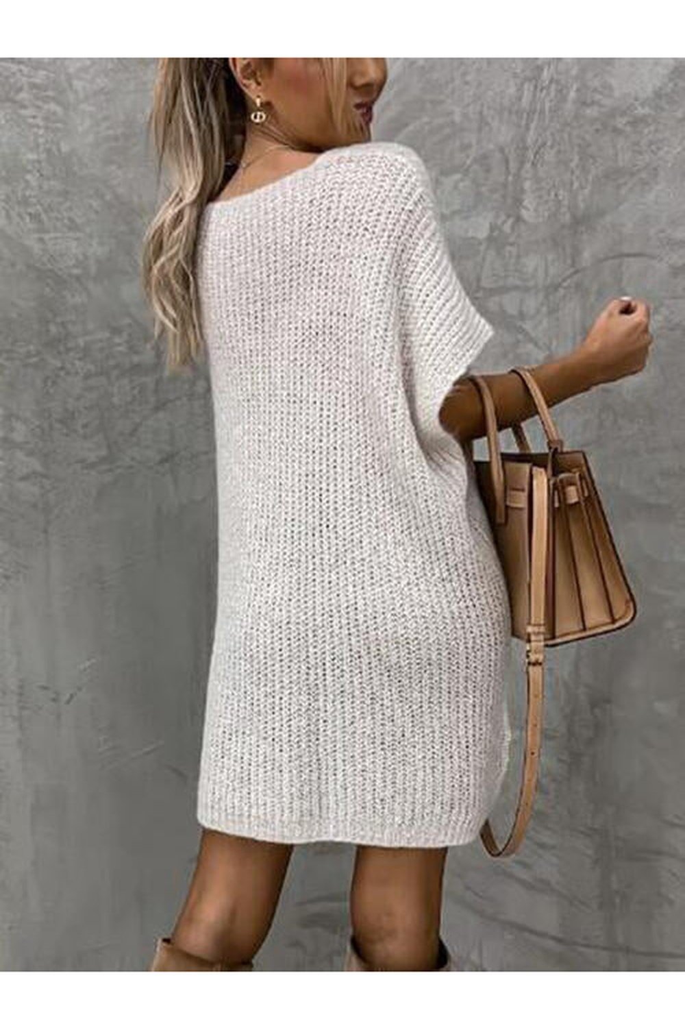 V-Neck Short Sleeve Sweater with Pockets - Pullover Sweaters - FITGGINS