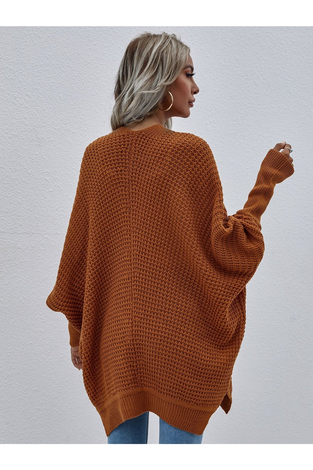 Waffle Knit Open Front Cardigan - Cardigans - FITGGINS
