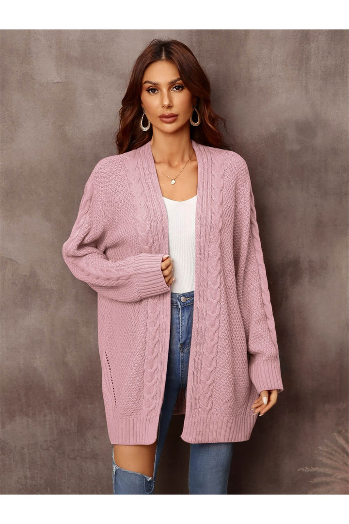 Warm Fall Mixed Knit Open Front Longline Cardigan - Cardigans - FITGGINS