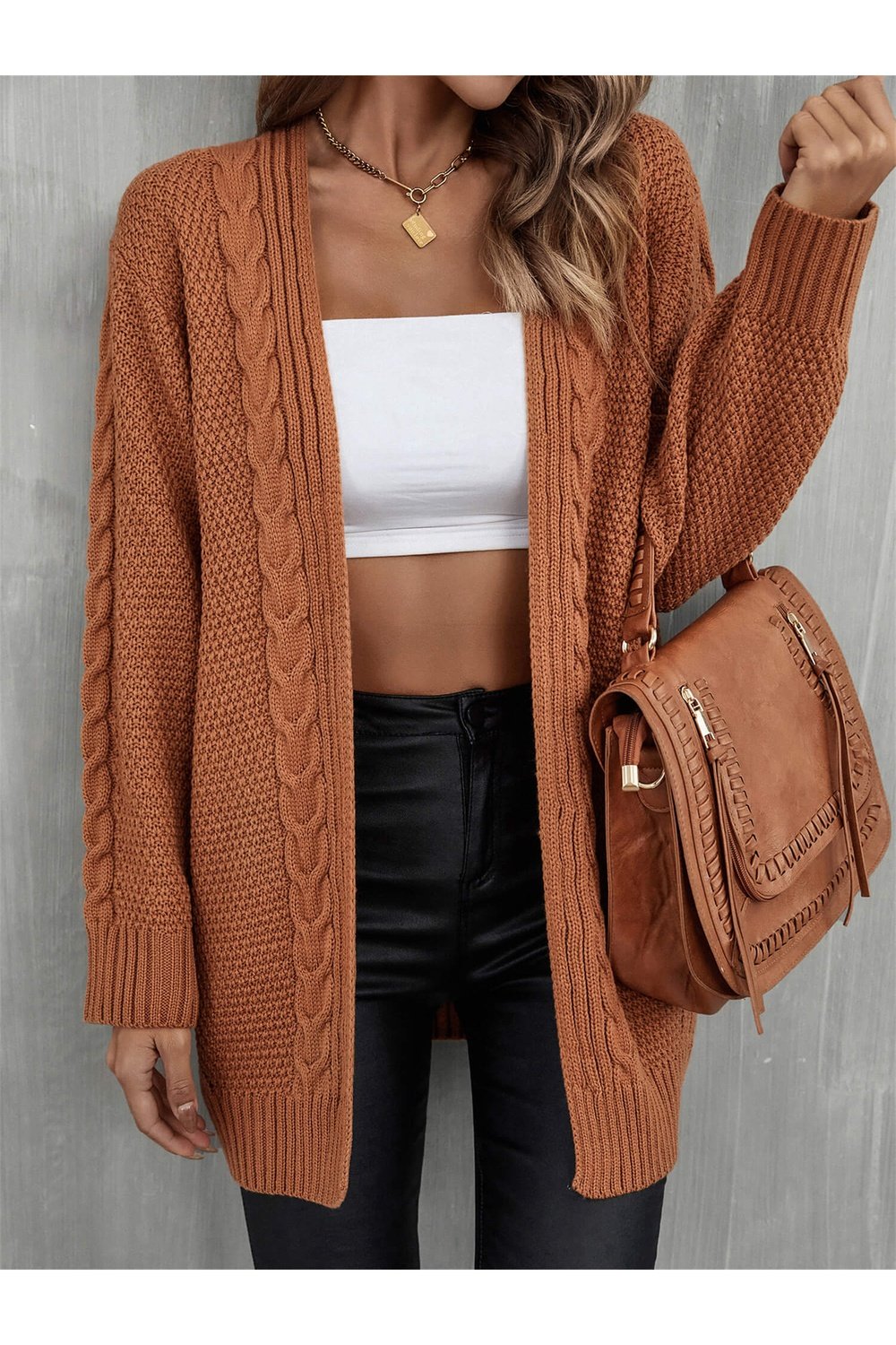 Warm Fall Mixed Knit Open Front Longline Cardigan - Cardigans - FITGGINS