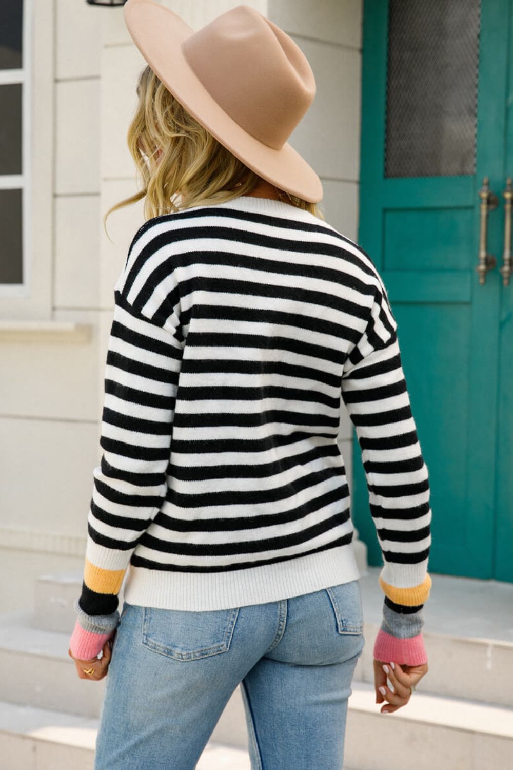 Warm Spice Striped Round Neck Sweater - Pullover Sweaters - FITGGINS