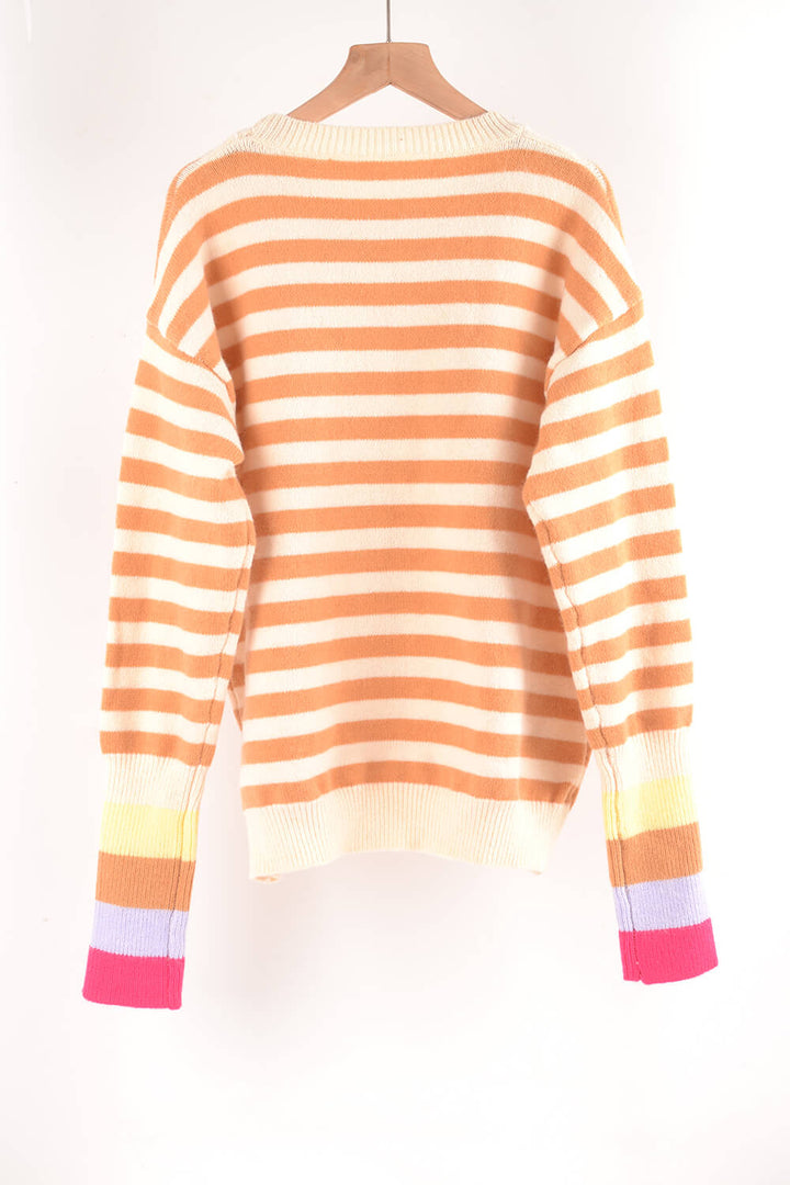 Warm Spice Striped Round Neck Sweater - Pullover Sweaters - FITGGINS