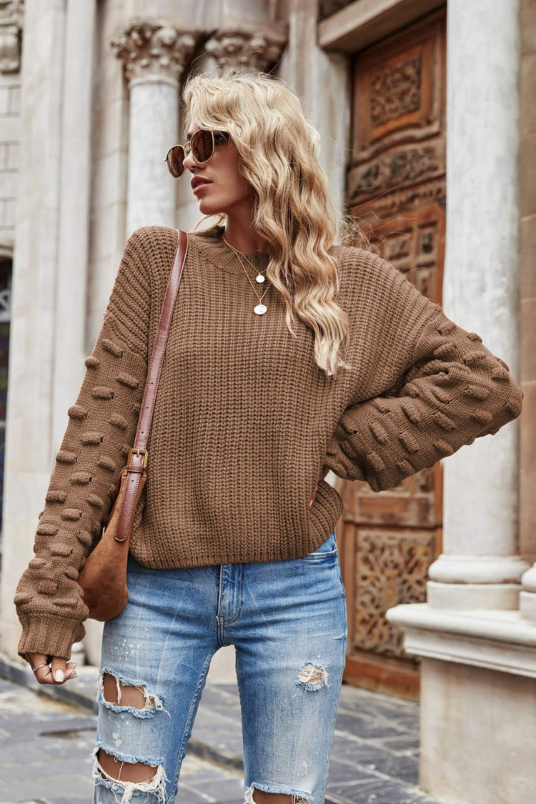 Weekend Style Rib-Knit Dropped Shoulder Sweater - Pullover Sweaters - FITGGINS