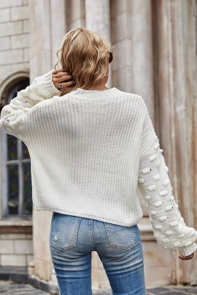 Weekend Style Rib-Knit Dropped Shoulder Sweater - Pullover Sweaters - FITGGINS