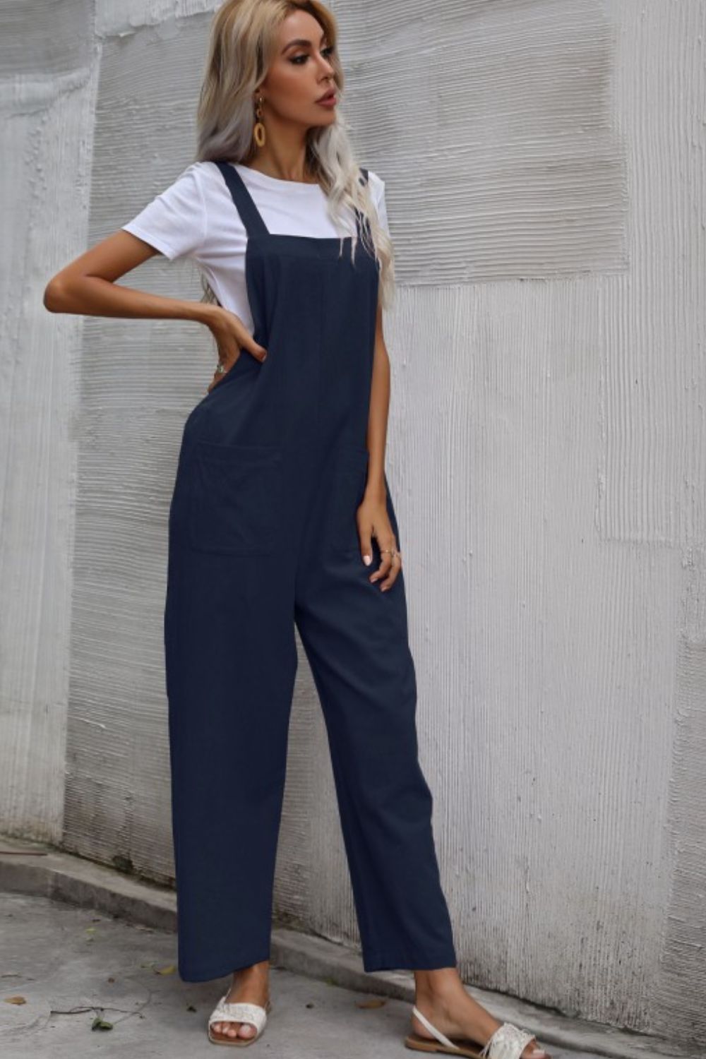 Wide Leg Overalls with Front Pockets - Pants - FITGGINS