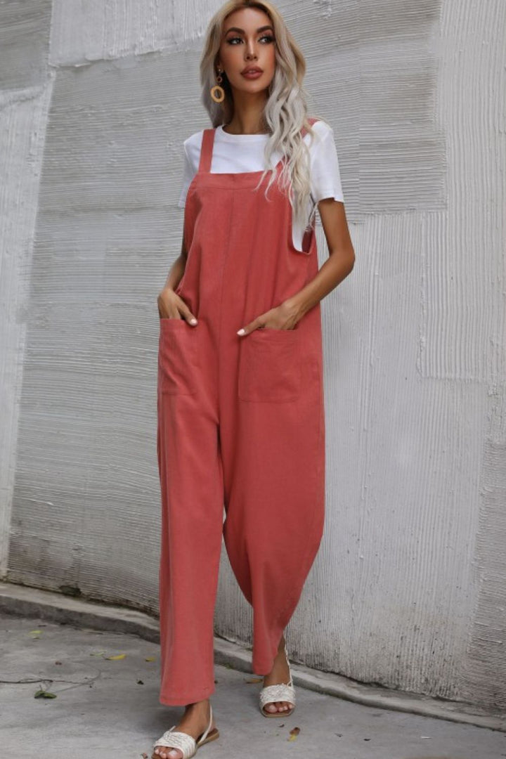 Wide Leg Overalls with Front Pockets - Pants - FITGGINS