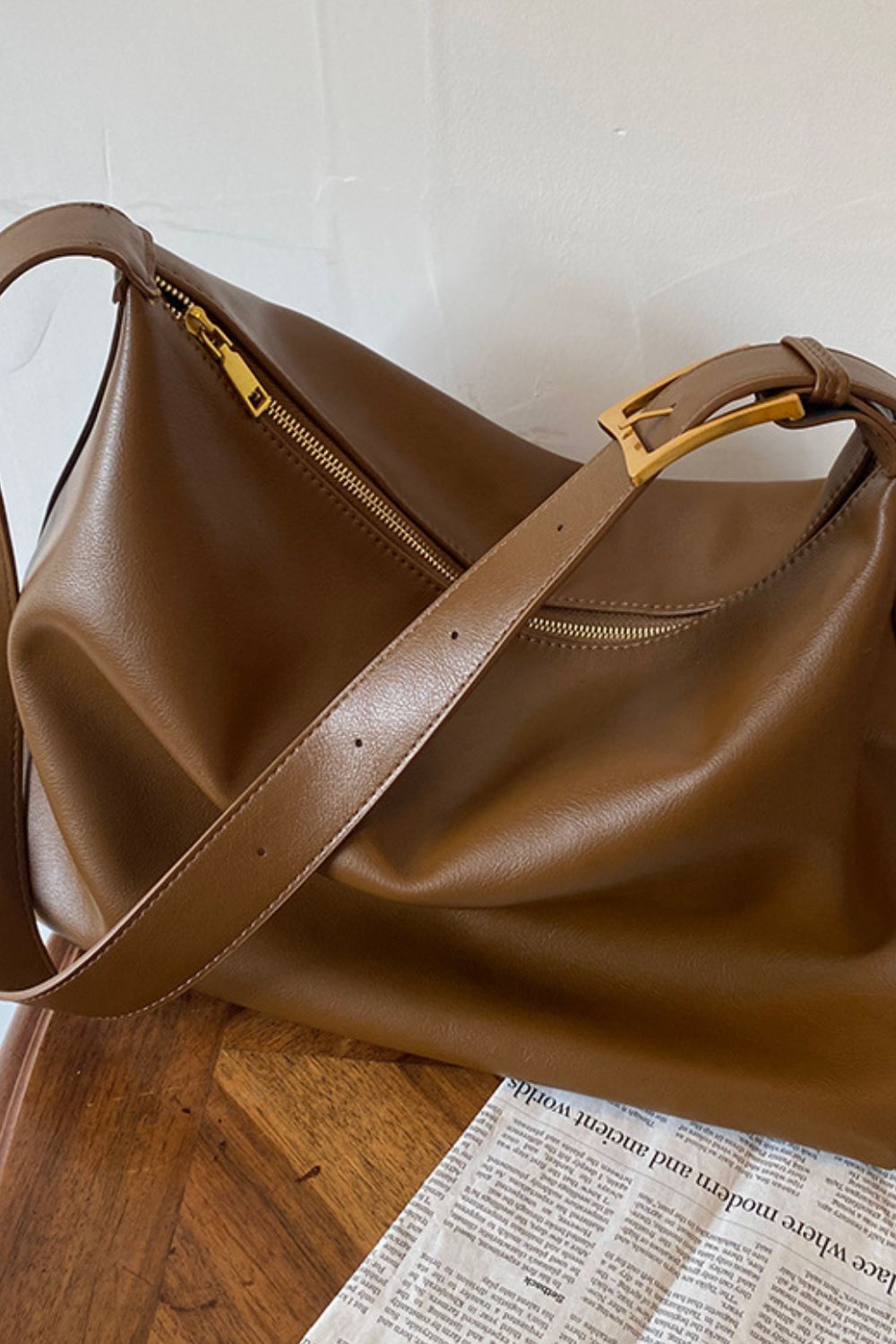 Wide Strap PU Leather Crossbody Bag - Handbag - FITGGINS
