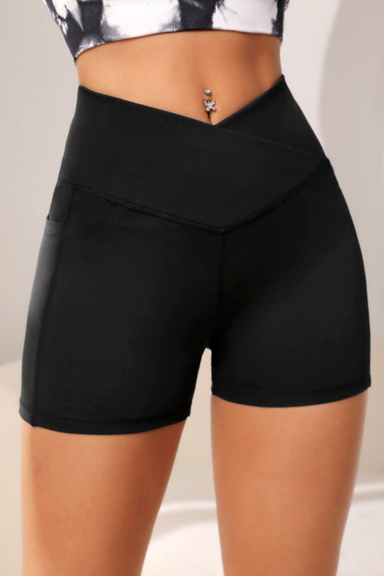 Wide Waistband Active Shorts with Pocket - Short Leggings - FITGGINS
