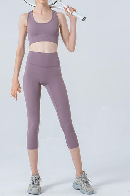 Wide Waistband Cropped Sports Leggings - Leggings - FITGGINS