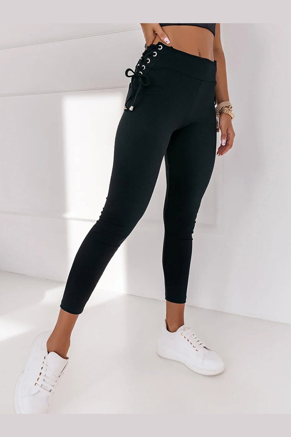 Wide Waistband Lace-Up Leggings - Leggings - FITGGINS