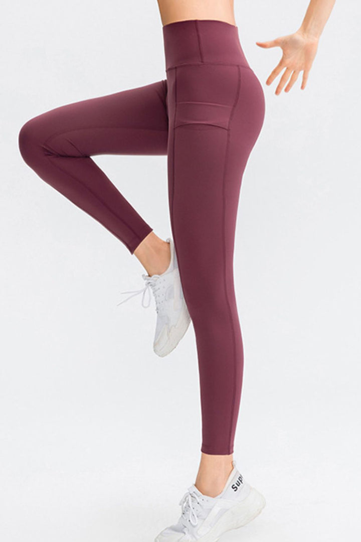 Wide Waistband Slim Fit Long Sports Pants with Pocket - Leggings - FITGGINS