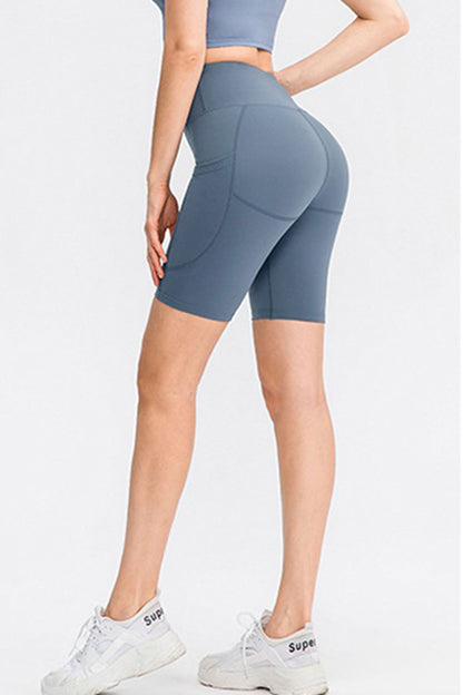 Wide Waistband Sports Shorts with Pockets - Short Leggings - FITGGINS