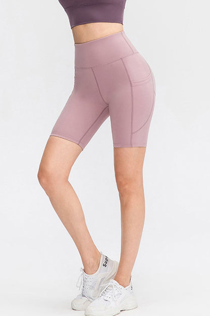 Wide Waistband Sports Shorts with Pockets - Short Leggings - FITGGINS