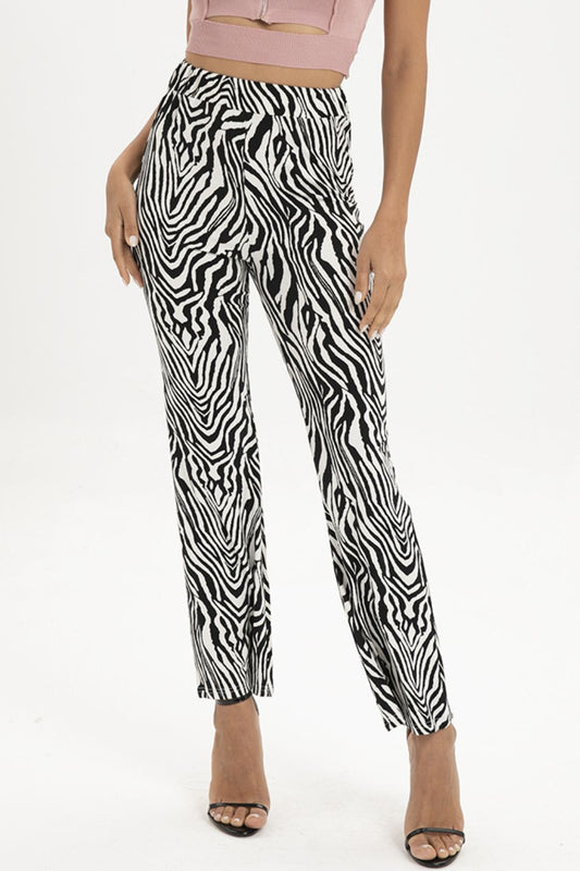 Zebra Print Straight Leg Pants - Pants - FITGGINS