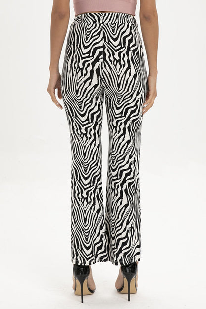 Zebra Print Straight Leg Pants - Pants - FITGGINS