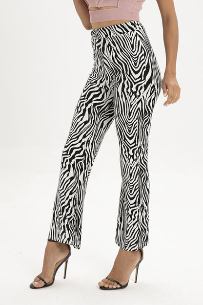 Zebra Print Straight Leg Pants - Pants - FITGGINS