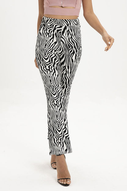 Zebra Print Straight Leg Pants - Pants - FITGGINS