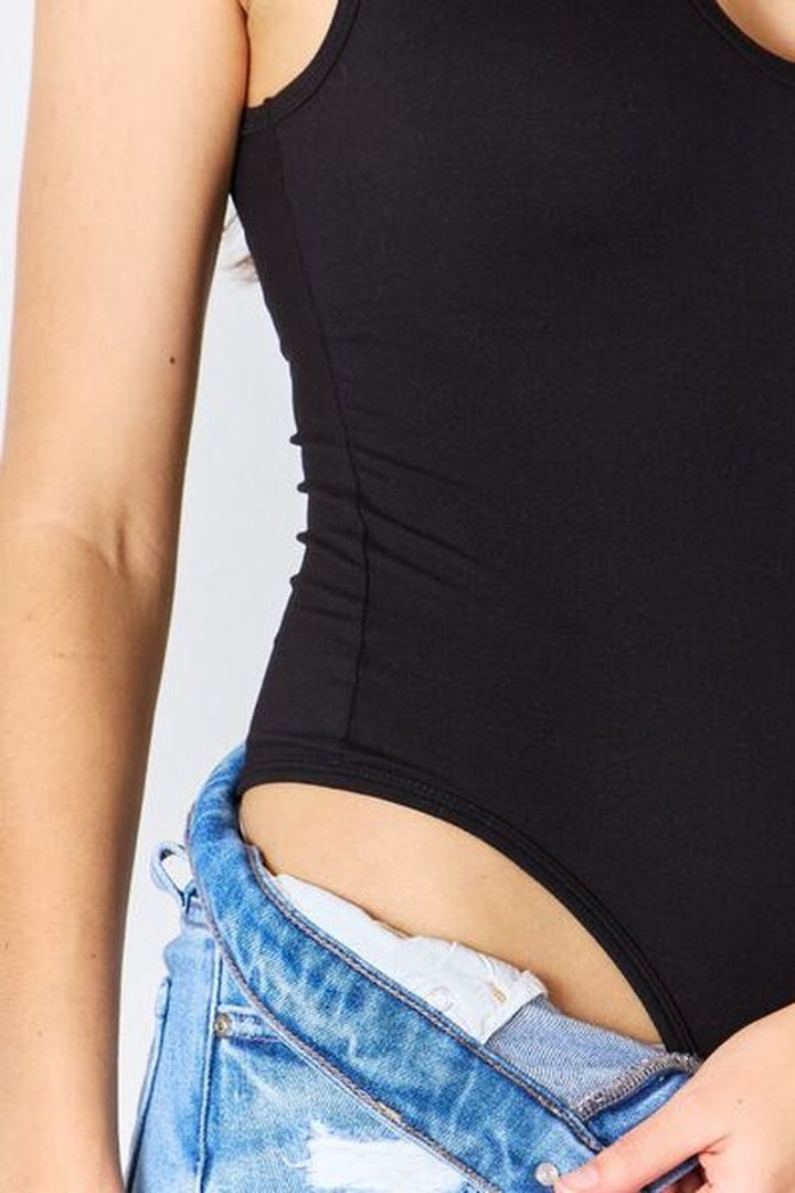 Zenana Microfiber Notched Sleeveless Bodysuit - Bodysuit - FITGGINS
