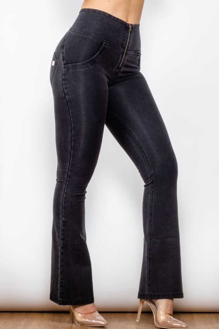 Zip Detail Flare Long Jeans - Jeans - FITGGINS