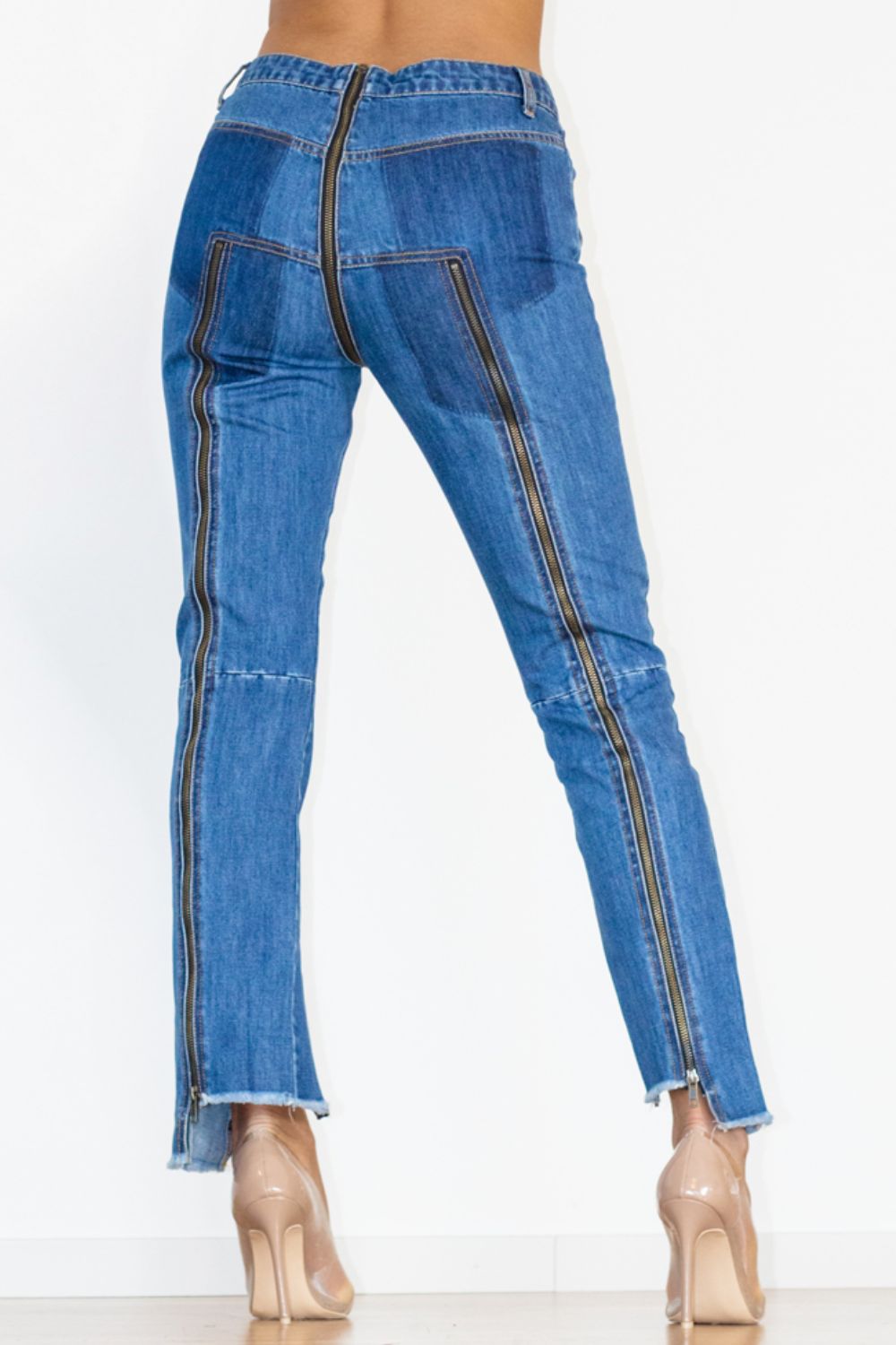 Zip Detail Slit Long Jeans - Jeans - FITGGINS