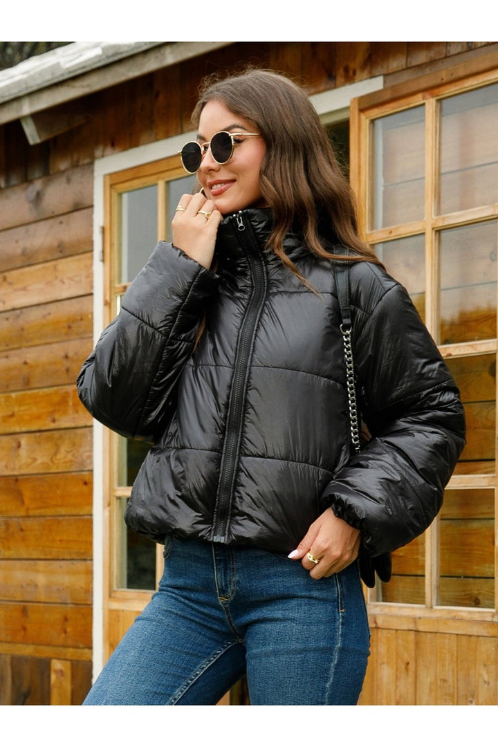 Zip-Up High Neck Puffer Jacket - Jackets - FITGGINS
