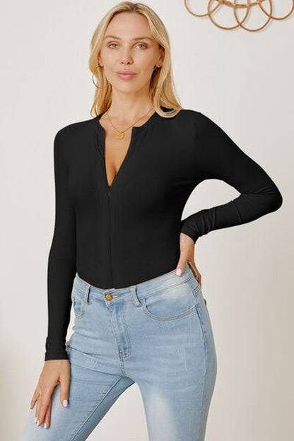 Zip Up Long Sleeve Bodysuit - Bodysuit - FITGGINS