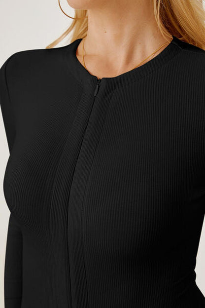 Zip Up Long Sleeve Bodysuit - Bodysuit - FITGGINS