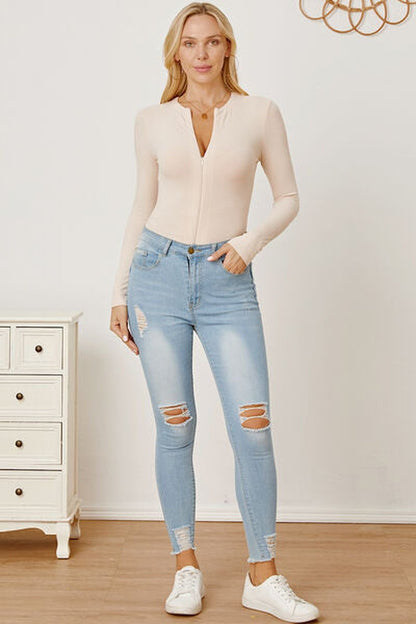 Zip Up Long Sleeve Bodysuit - Bodysuit - FITGGINS