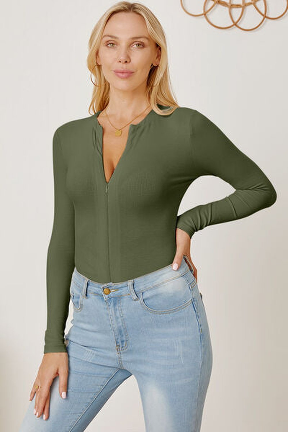 Zip Up Long Sleeve Bodysuit - Bodysuit - FITGGINS