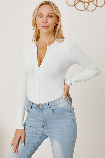 Zip Up Long Sleeve Bodysuit - Bodysuit - FITGGINS