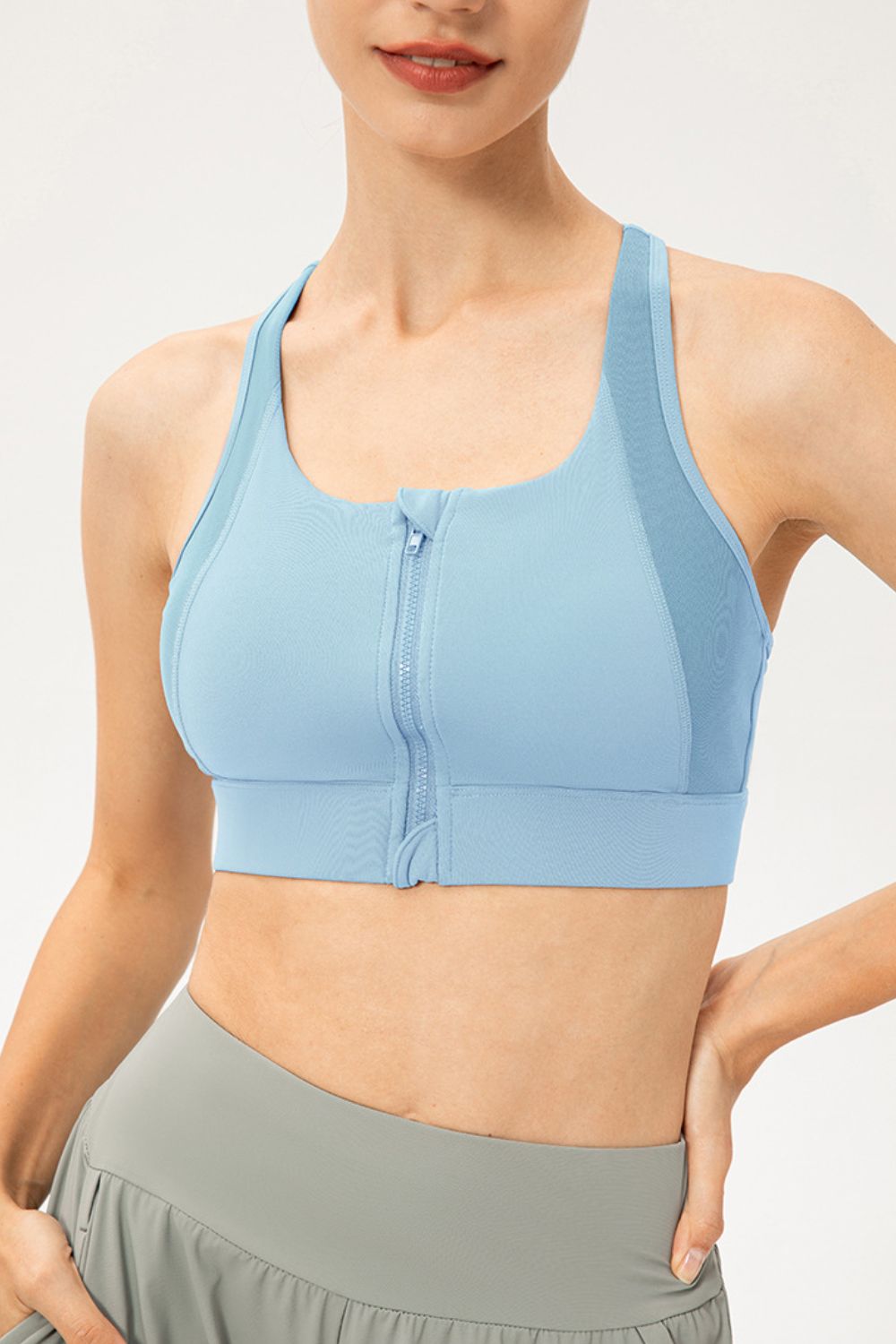 Zip-Up Round Neck Sports Bra - Sports Bras - FITGGINS