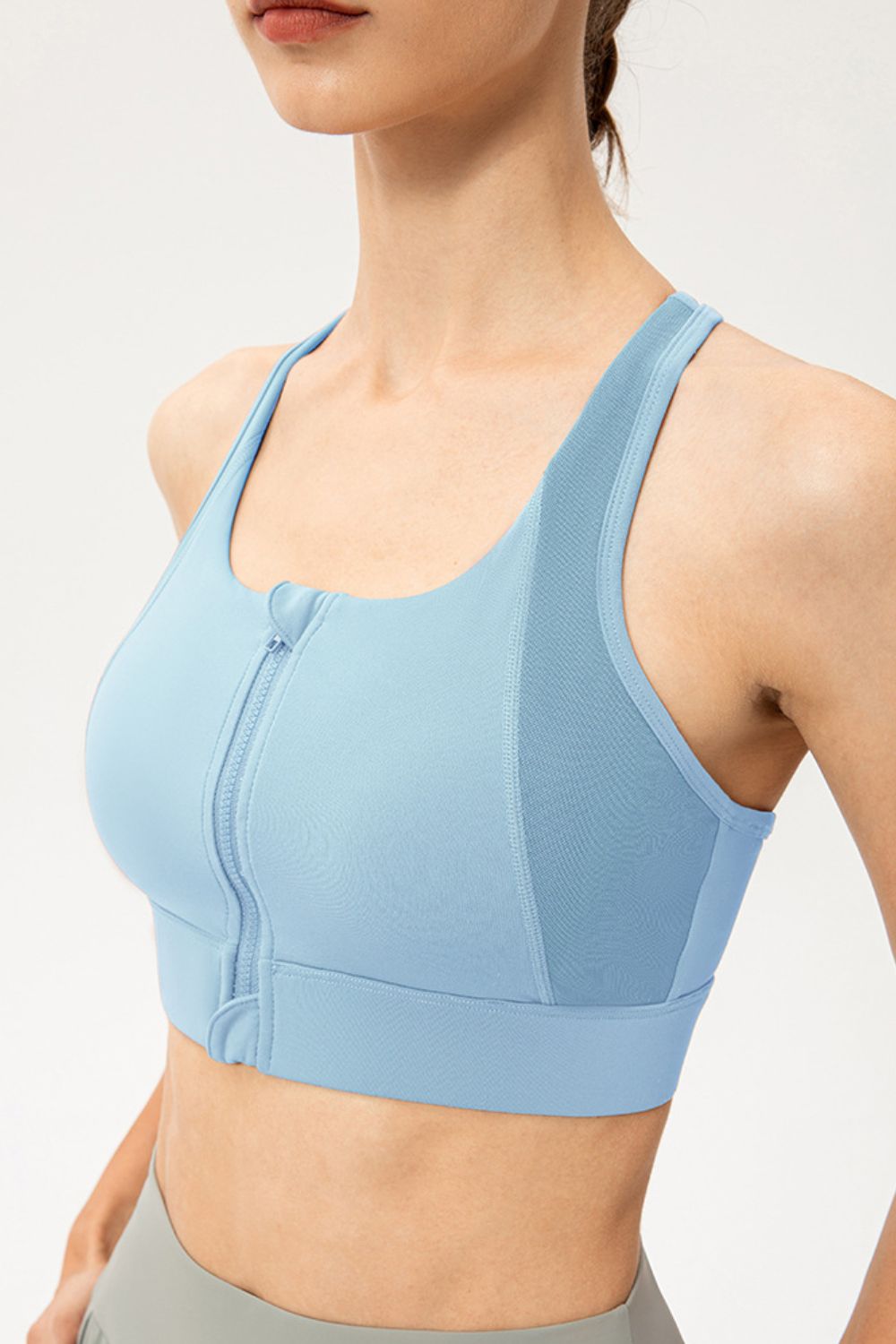 Zip-Up Round Neck Sports Bra - Sports Bras - FITGGINS