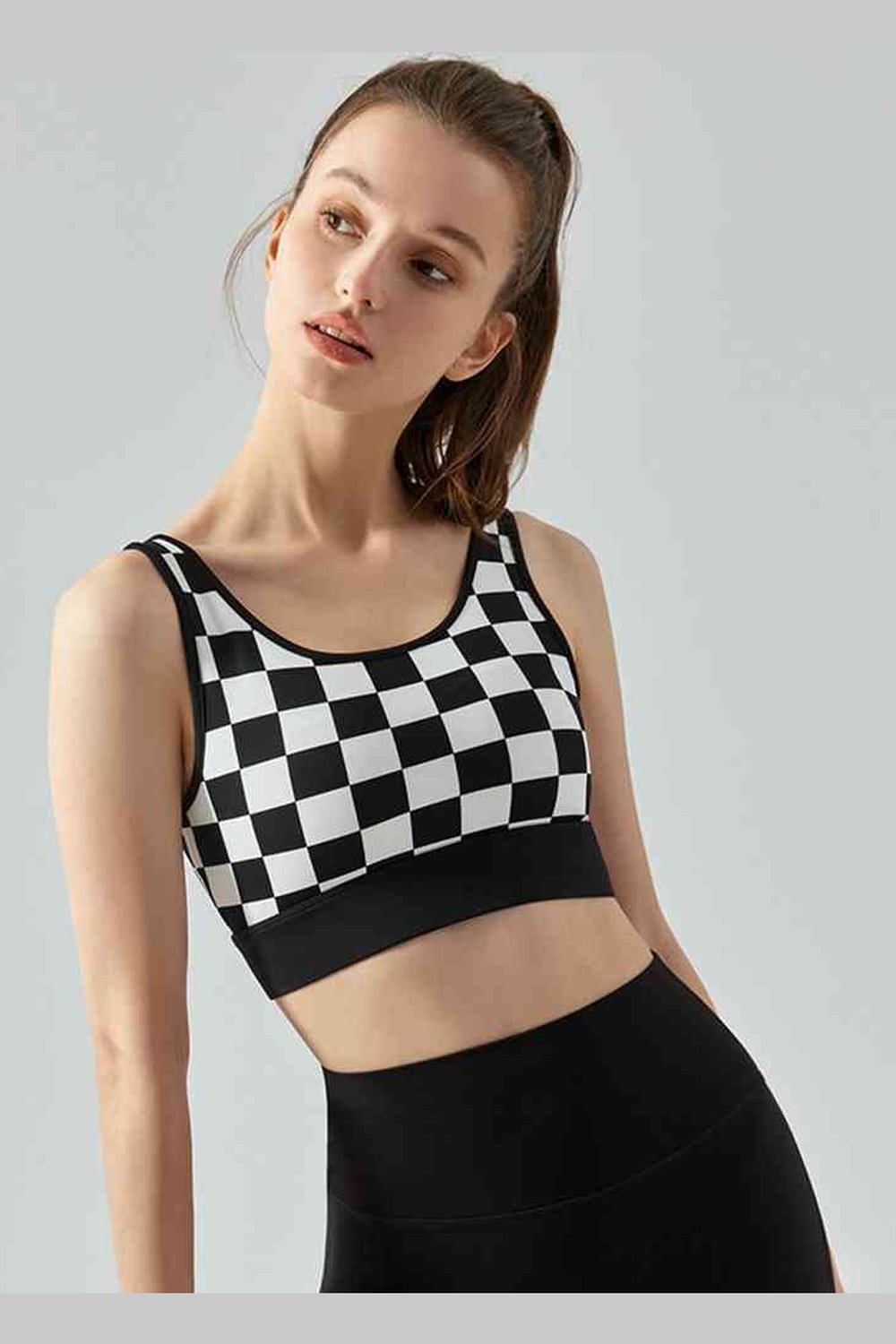 Round Neck Plaid Cropped Sports Tank Top - Crop Tops & Tank Tops - FITGGINS