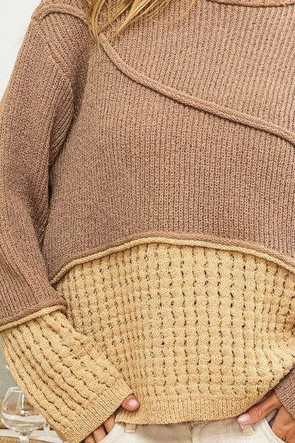 BiBi Texture Detail Contrast Drop Shoulder Sweater - Pullover Sweaters - FITGGINS