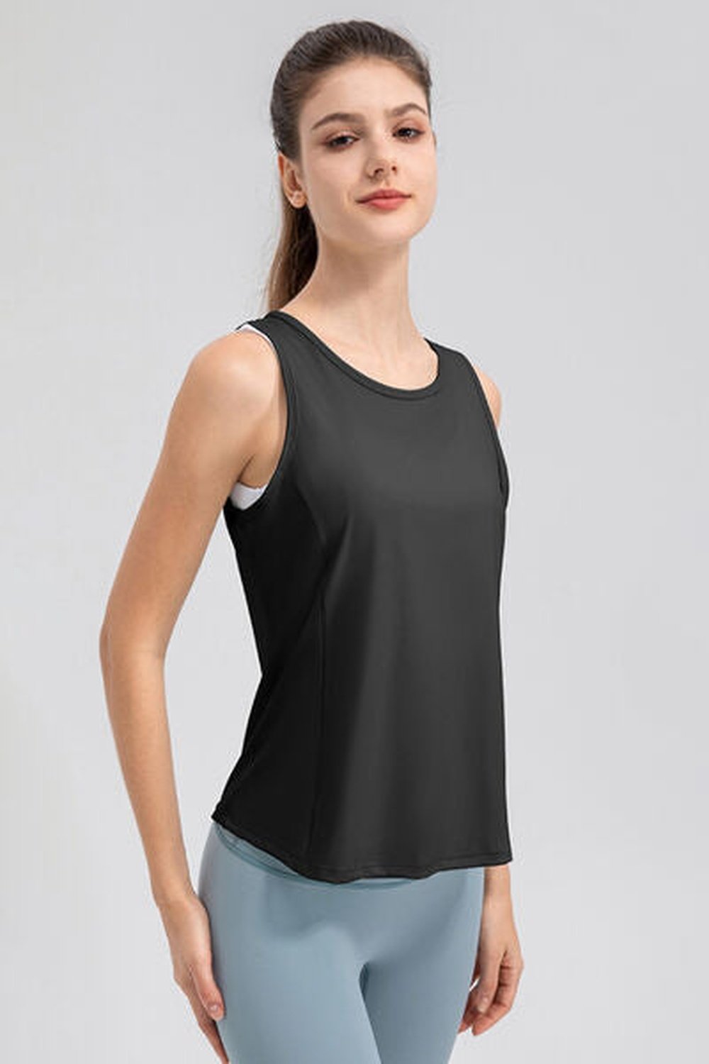 Wide Strap Round Neck Active Tank - Crop Tops & Tank Tops - FITGGINS