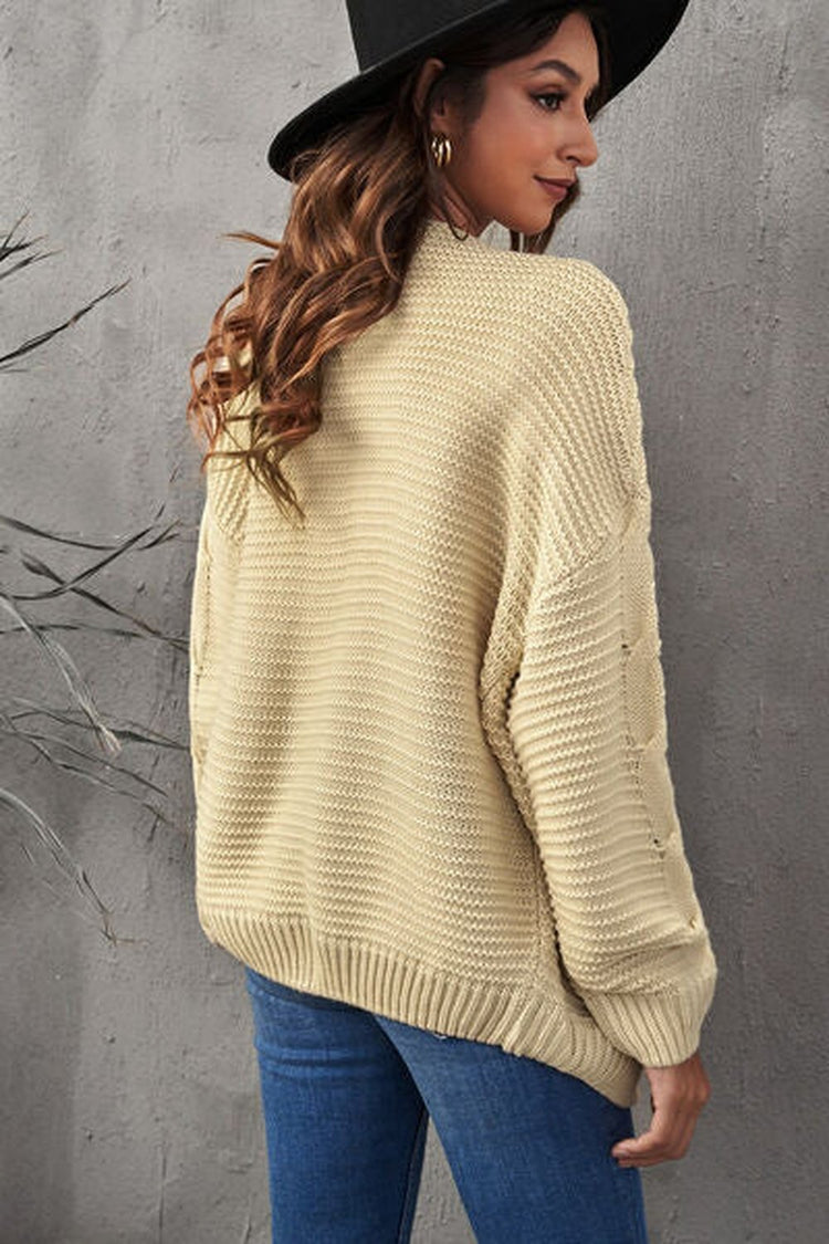 Waffle-Knit Open Front Dropped Shoulder Sweater - Cardigans - FITGGINS