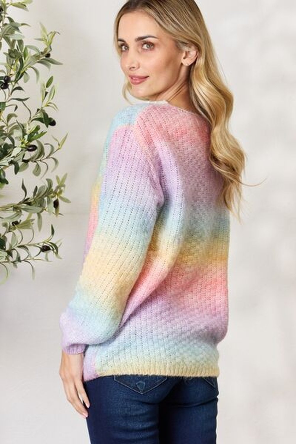 BiBi Rainbow Gradient Crochet Deetail Sweater - Pullover Sweaters - FITGGINS