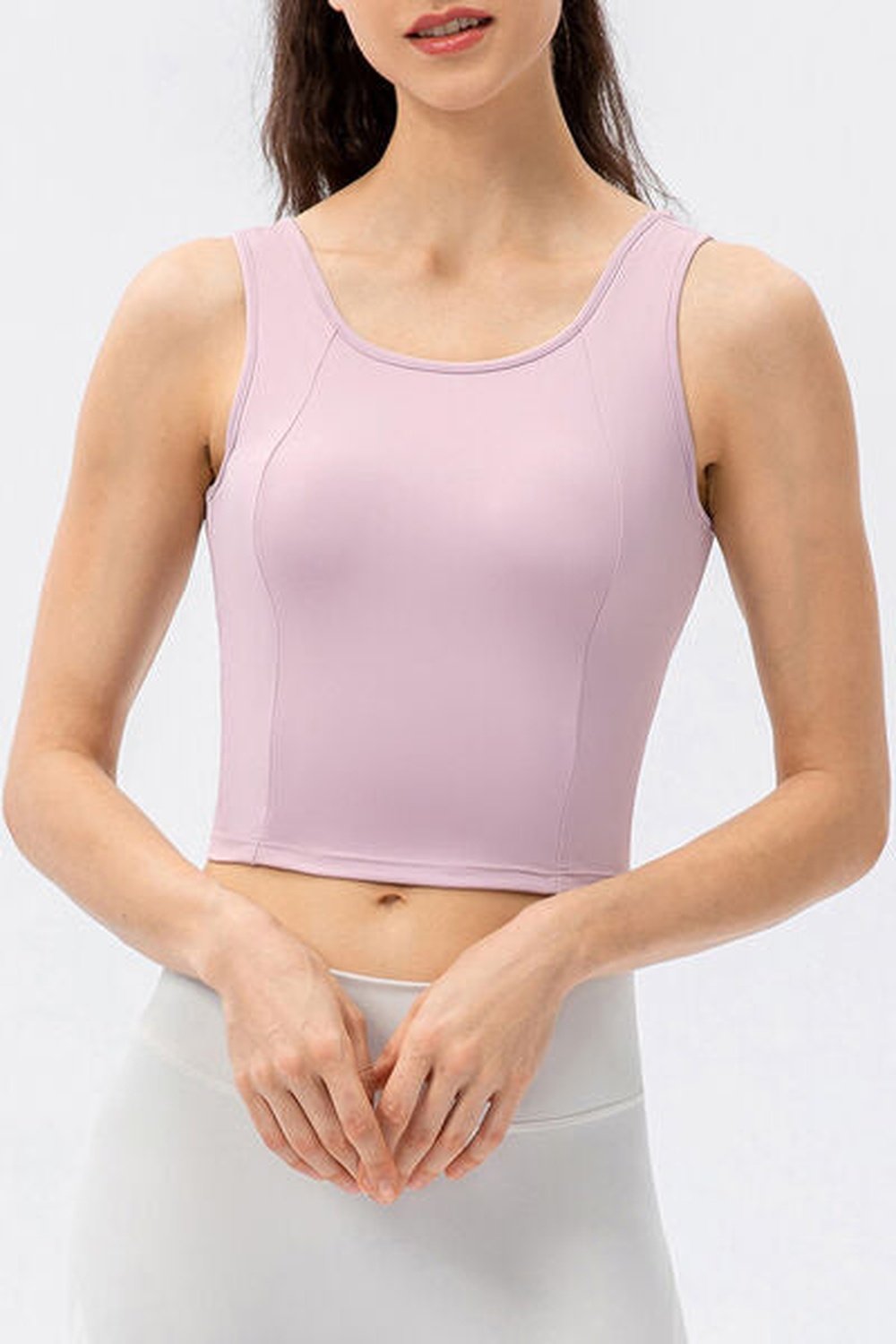 Round Neck Wide Strap Active Tank - Crop Tops & Tank Tops - FITGGINS