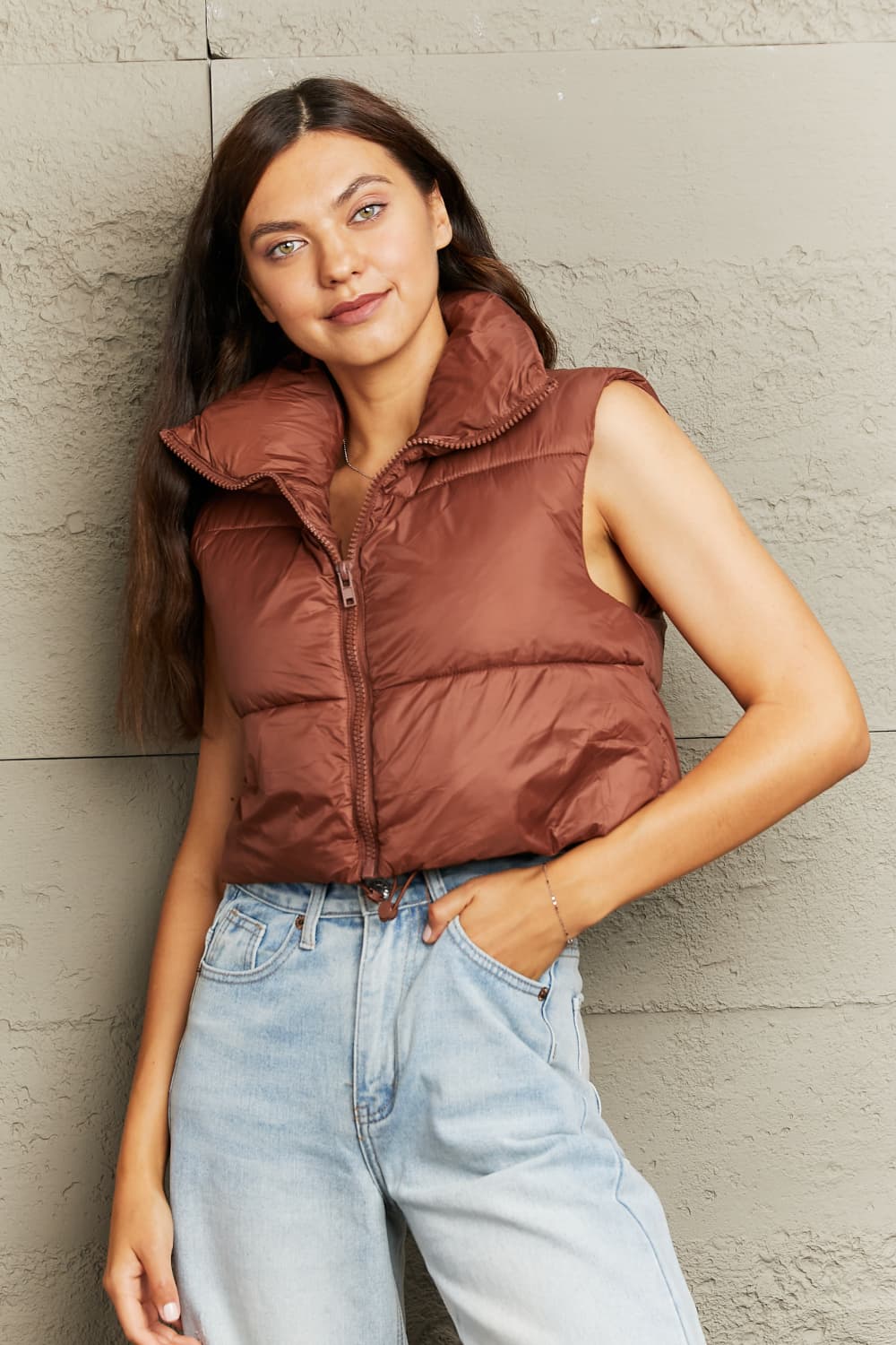 Zip-Up Drawstring Puffer Vest - Jackets - FITGGINS