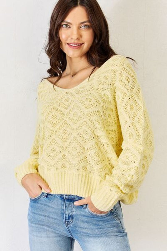 HYFVE V-Neck Patterned Long Sleeve Sweater - Pullover Sweaters - FITGGINS