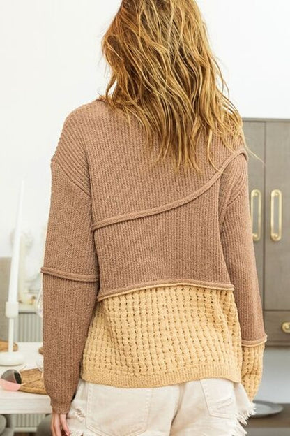 BiBi Texture Detail Contrast Drop Shoulder Sweater - Pullover Sweaters - FITGGINS