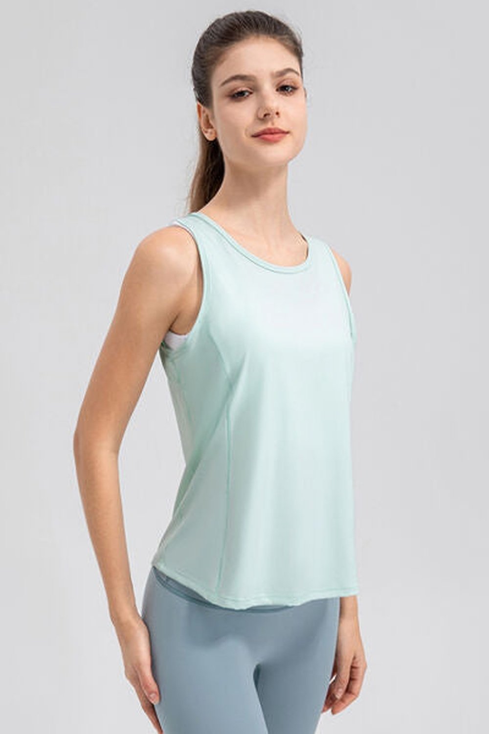 Wide Strap Round Neck Active Tank - Crop Tops & Tank Tops - FITGGINS